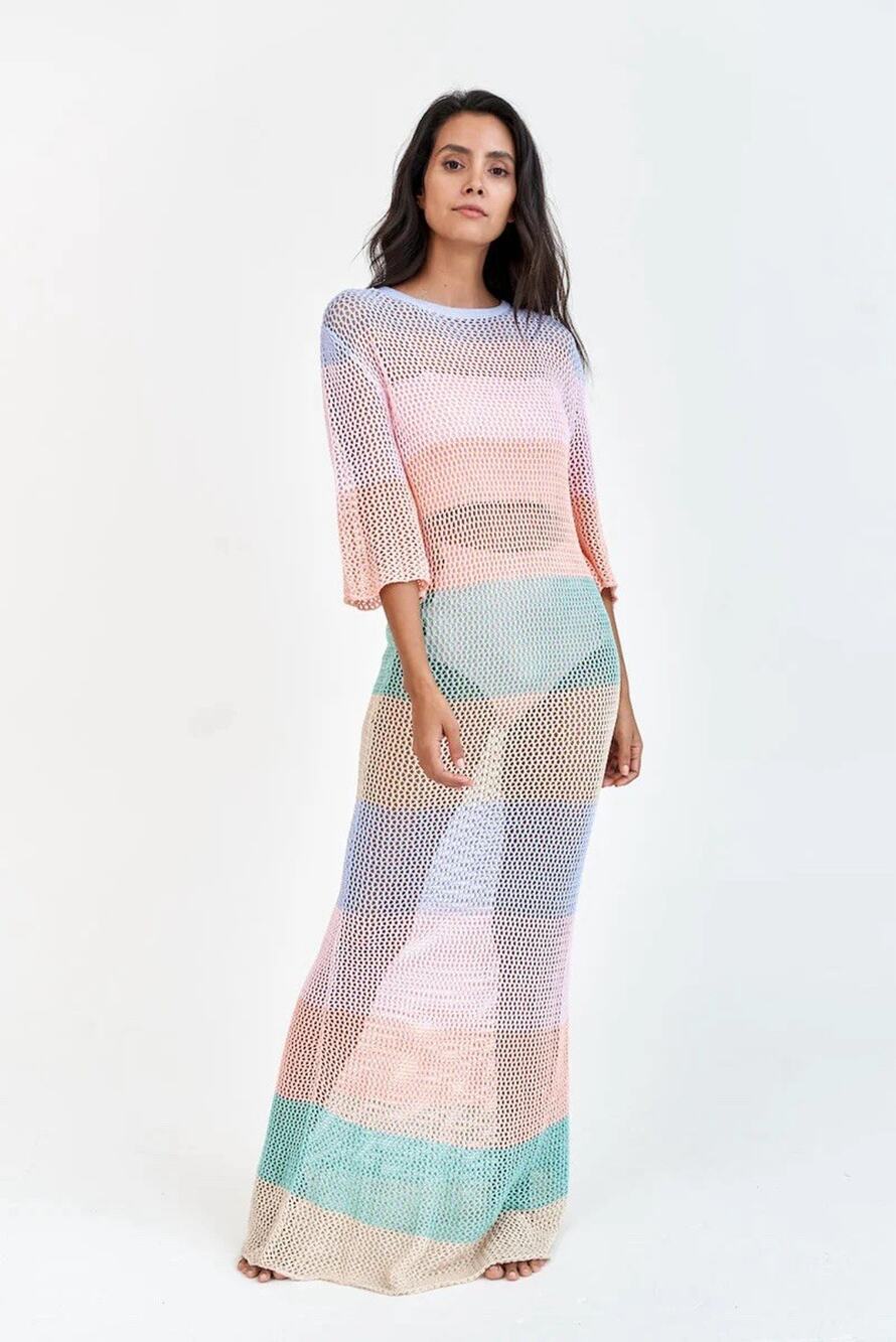 PITUSA Crochet Dress Pastel Rainbow Maxi Standard M/L/XL $291